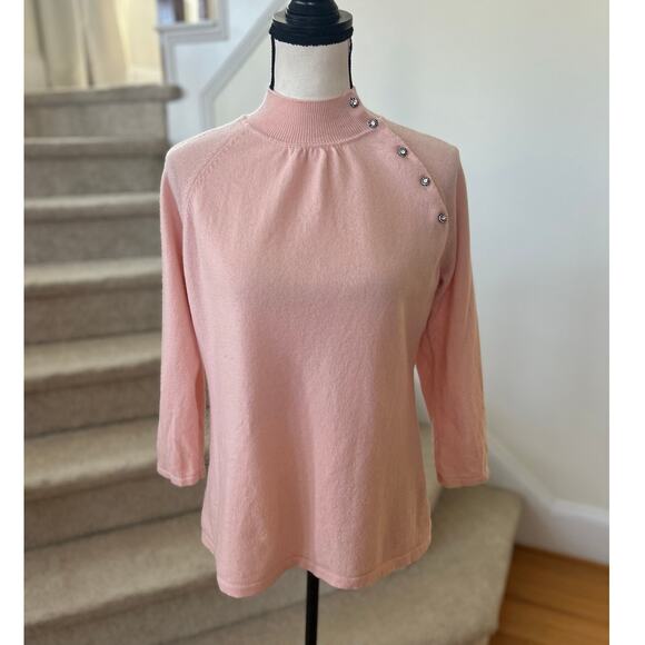 Talbots Pink Rhinestone Embellished Cashmere Knit Long Sleeve Sweater - Picture 1 of 7